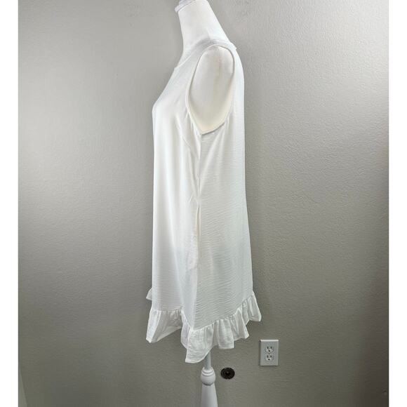 White Semi Sheer Casual Sleeveless Knee-Length Ruffle Mini Shift Dress Small NWT - Picture 6 of 13